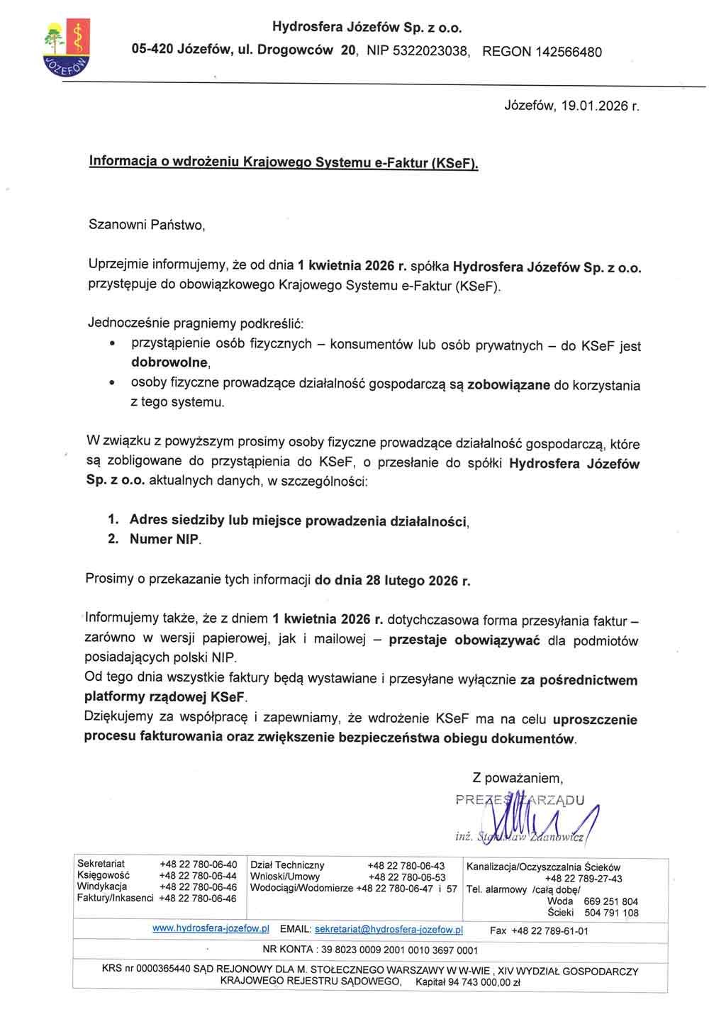 Informacja o wdrożeniu KSeF